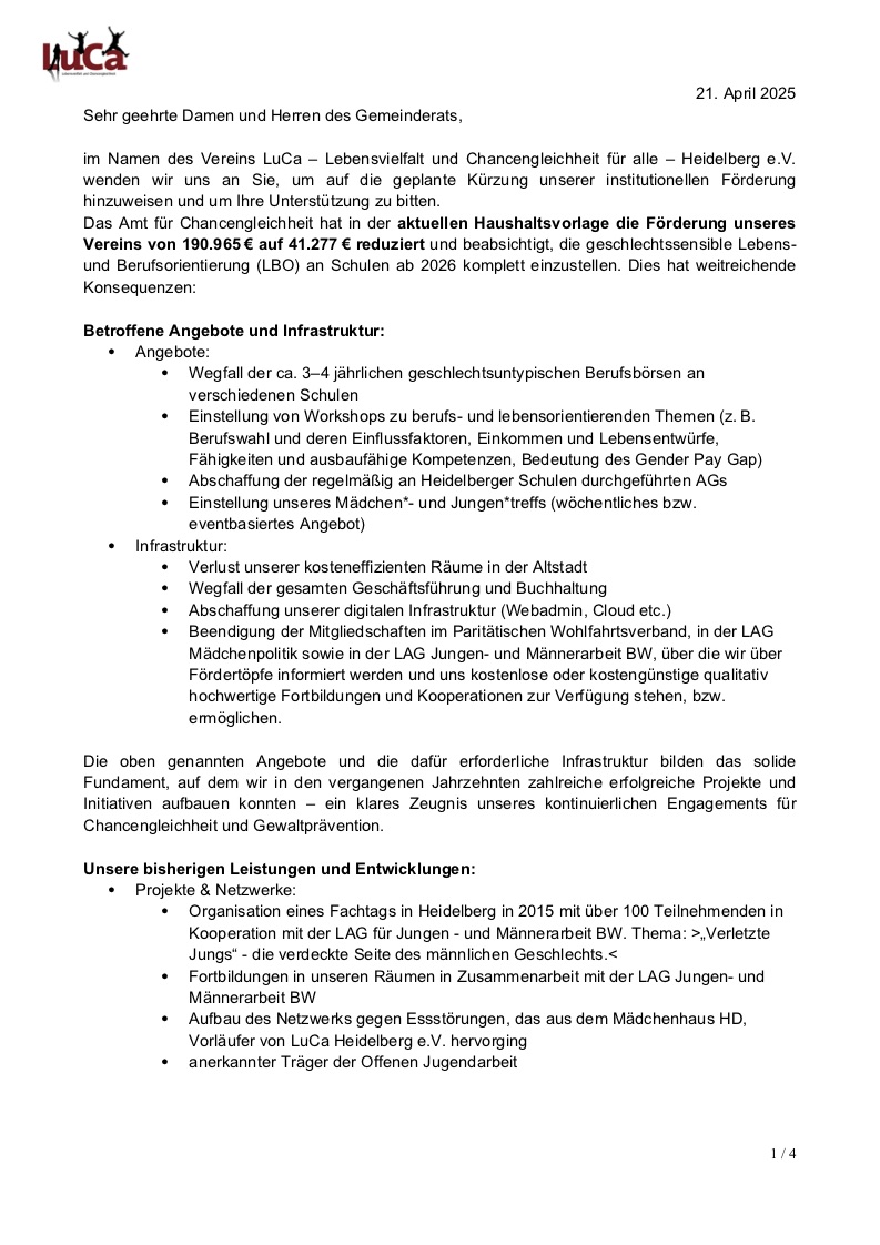 Cover - LuCa Positionspapier zum Haushaltsentwurf _ Update 20.04.2025